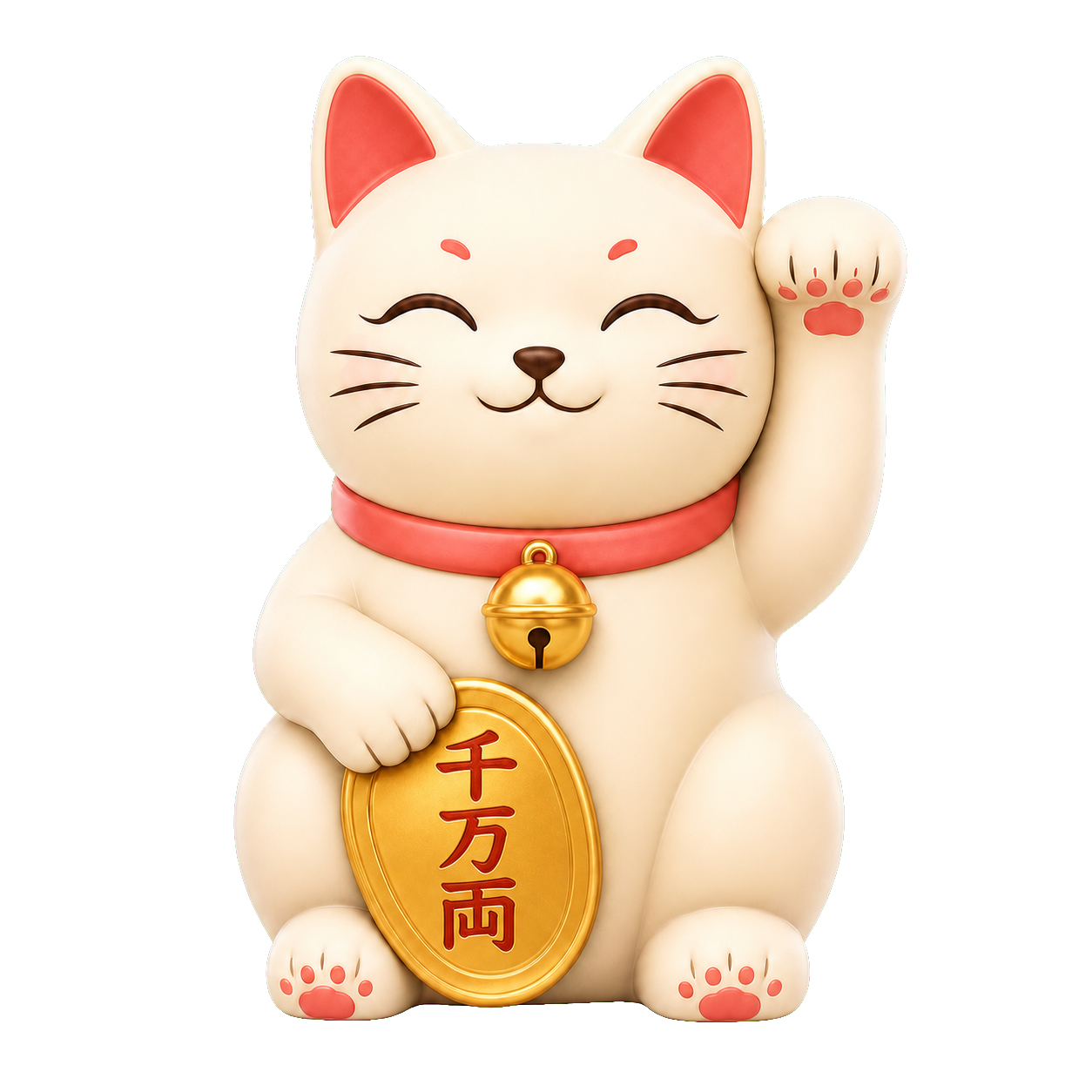 A floating Japanese lucky cat with one paw raised